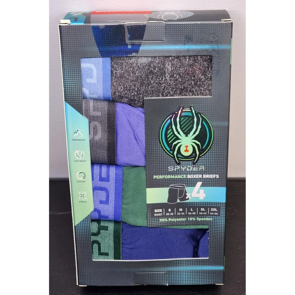 Spyder Performance Boxer Briefs Men's Large Gray Blue‎ Green Navy 4 Pack NIB